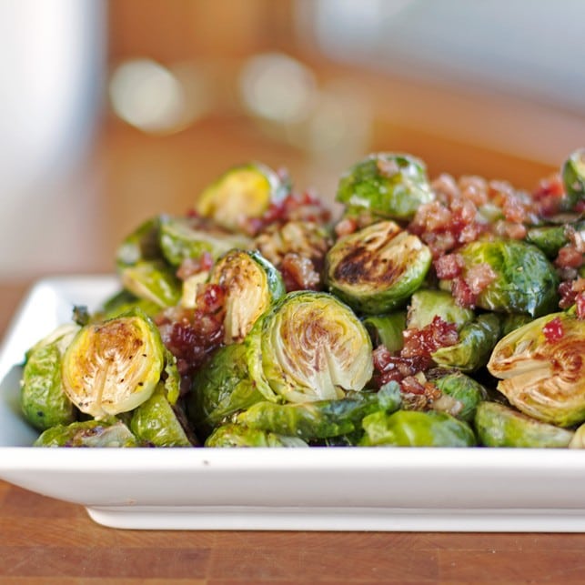 Roasted Brussels Sprouts with Maple Pancetta Bacon Glaze - 2Teaspoons