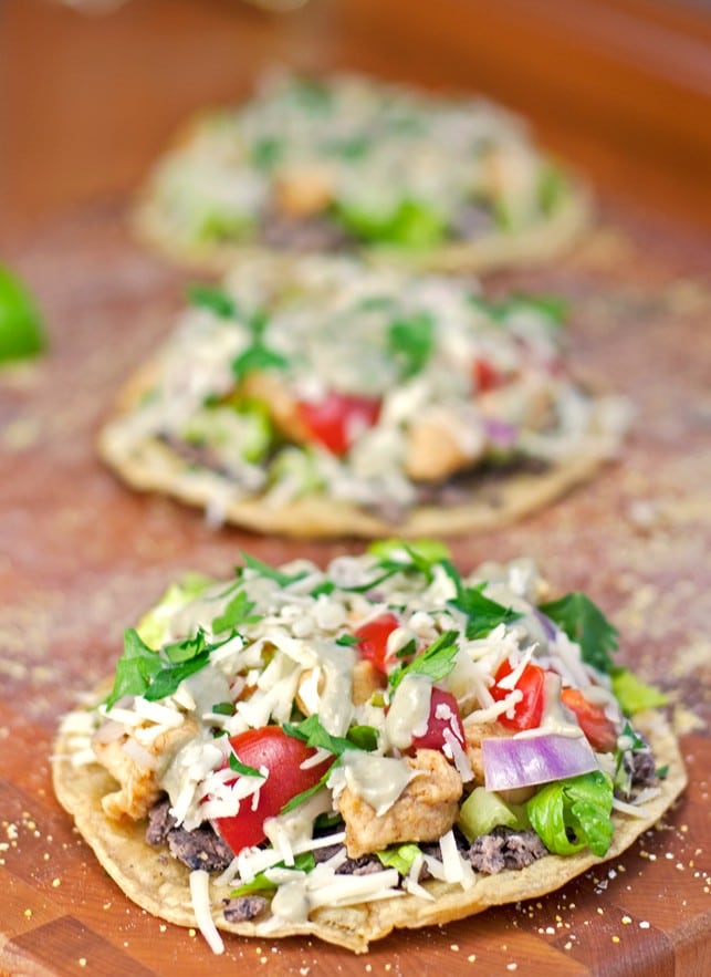 Chicken and Black Bean Tostadas with Avocado Cream Sauce 2teaspoons Chicken and Black Bean Tostadas with Avocado Cream Sauce 2teaspoons