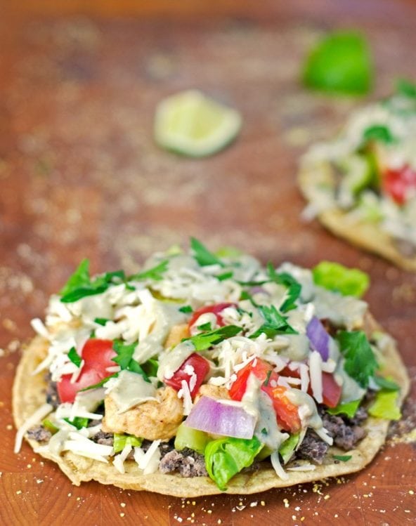 Chicken and Black Bean Tostadas with Avocado Cream Sauce 2teaspoons