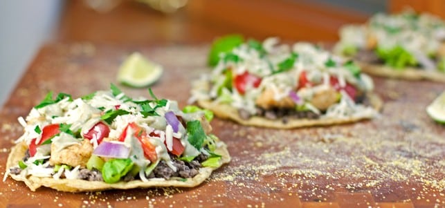 Chicken and Black Bean Tostadas with Avocado Cream Sauce - 2Teaspoons