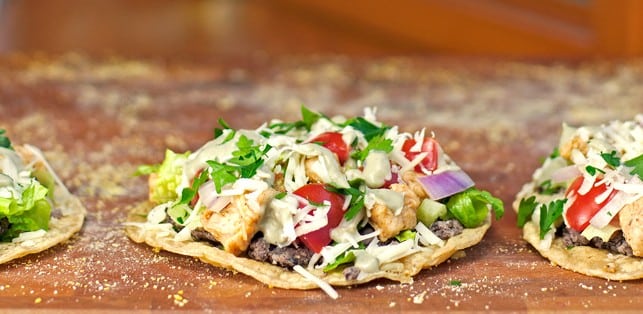 Chicken and Black Bean Tostadas with Avocado Cream Sauce - 2Teaspoons