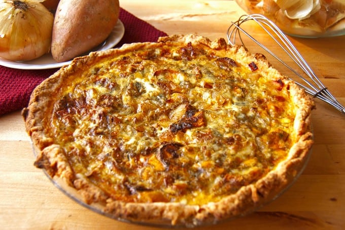 Roasted sweet potato, caramelized onion, and gorgonzola quiche - 2Teaspoons