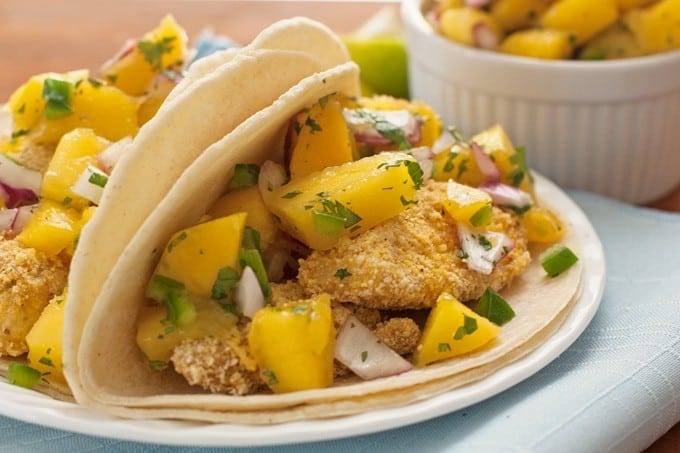 Cornbread Fish Tacos with Mango Salsa - 2Teaspoons