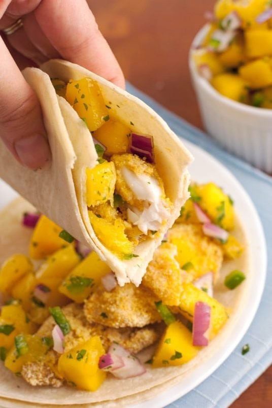 Cornbread Fish Tacos with Mango Salsa 2teaspoons