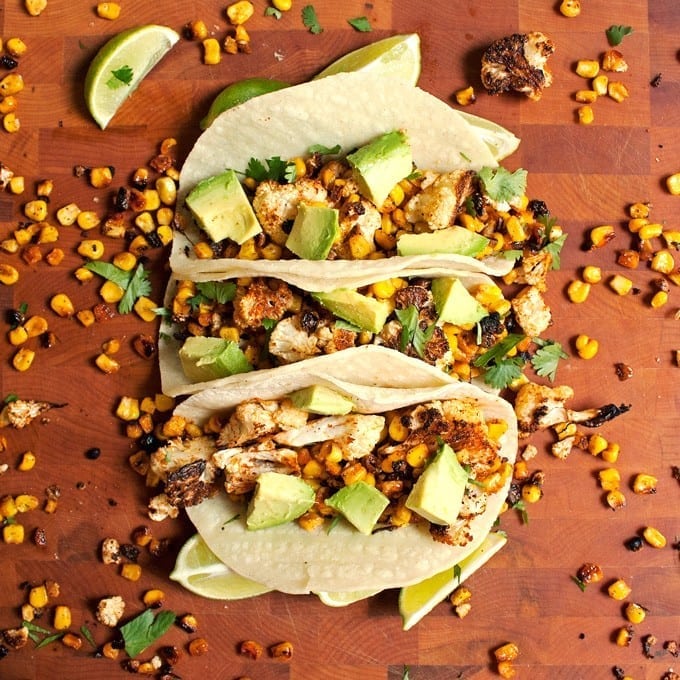 roasted corn cauliflower tacos