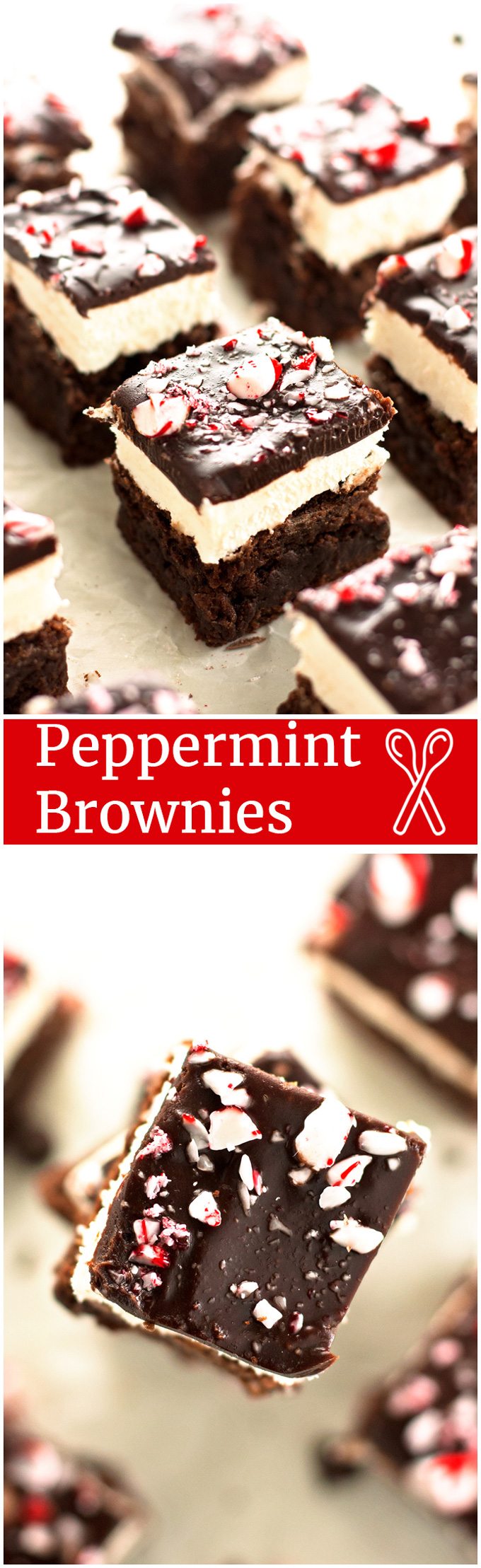 Peppermint Brownies: Celebrate the holidays with layers of fudgy peppermint brownies, creamy peppermint buttercream frosting, a rich layer of chocolate ganache, and crushed candy canes. A winning recipe for holiday cheer! - 2teaspoons.com