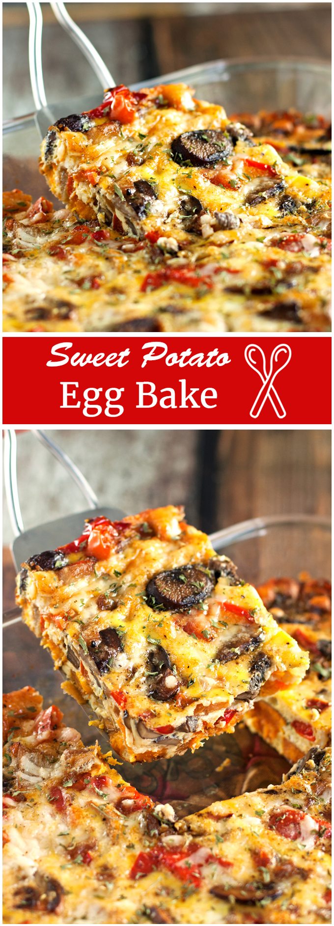 Egg bake Savory eggs packed with sweet potatoes, mushrooms, onions, peppers, and cheese - bursting with delicious flavors and colors!