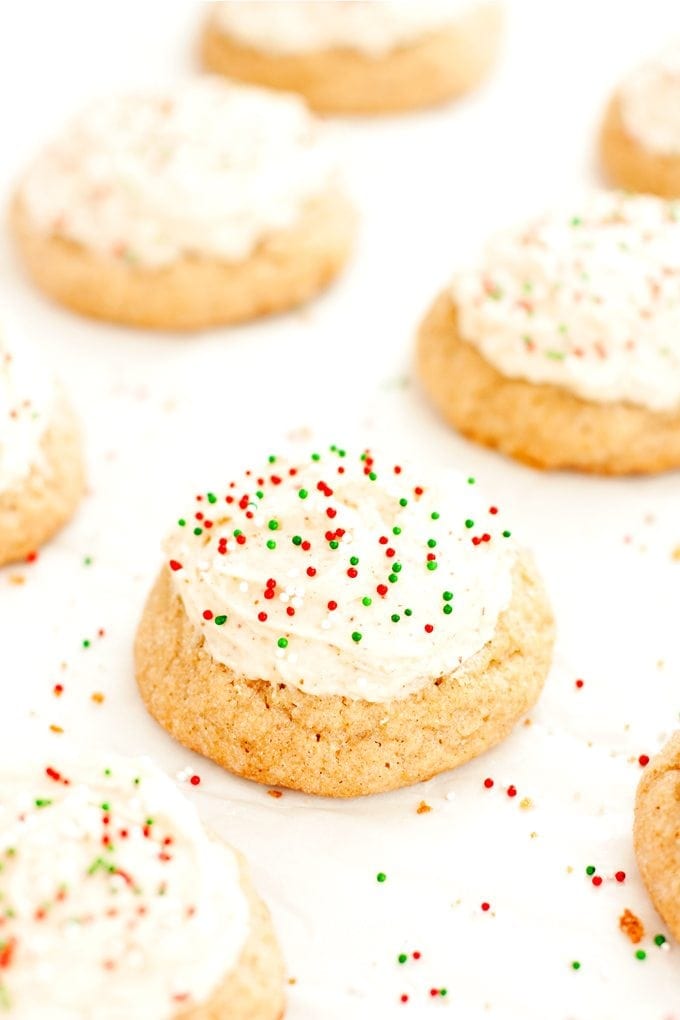 eggnog cookies with festive red and green sprinkles