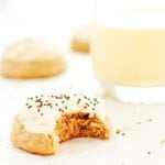 Eggnog cookie served with a glass of eggnog