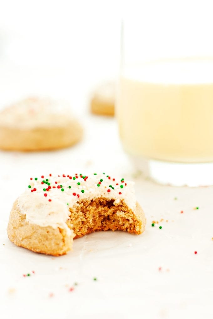 eggnog cookie served with a glass of eggnog