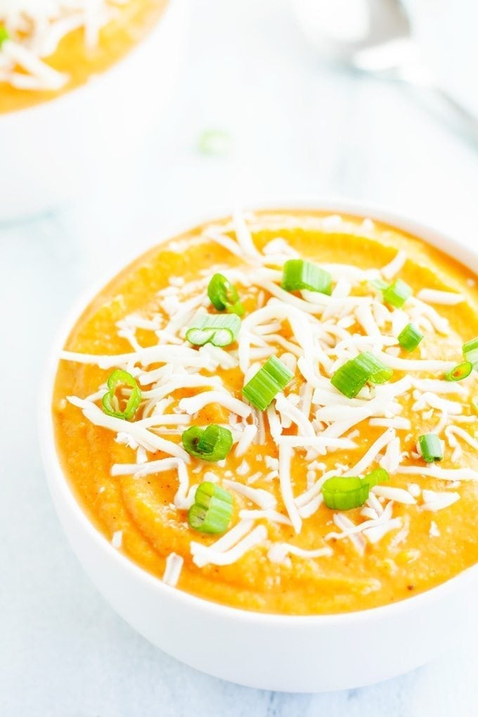 close up on cauliflower sweet potato soup